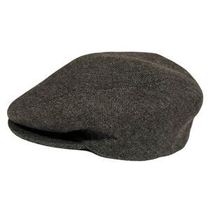 SAKS FIFTH AVENUE Men's L Wool Blend Newsboy Cabbie Hat Italy Herringbone Brown